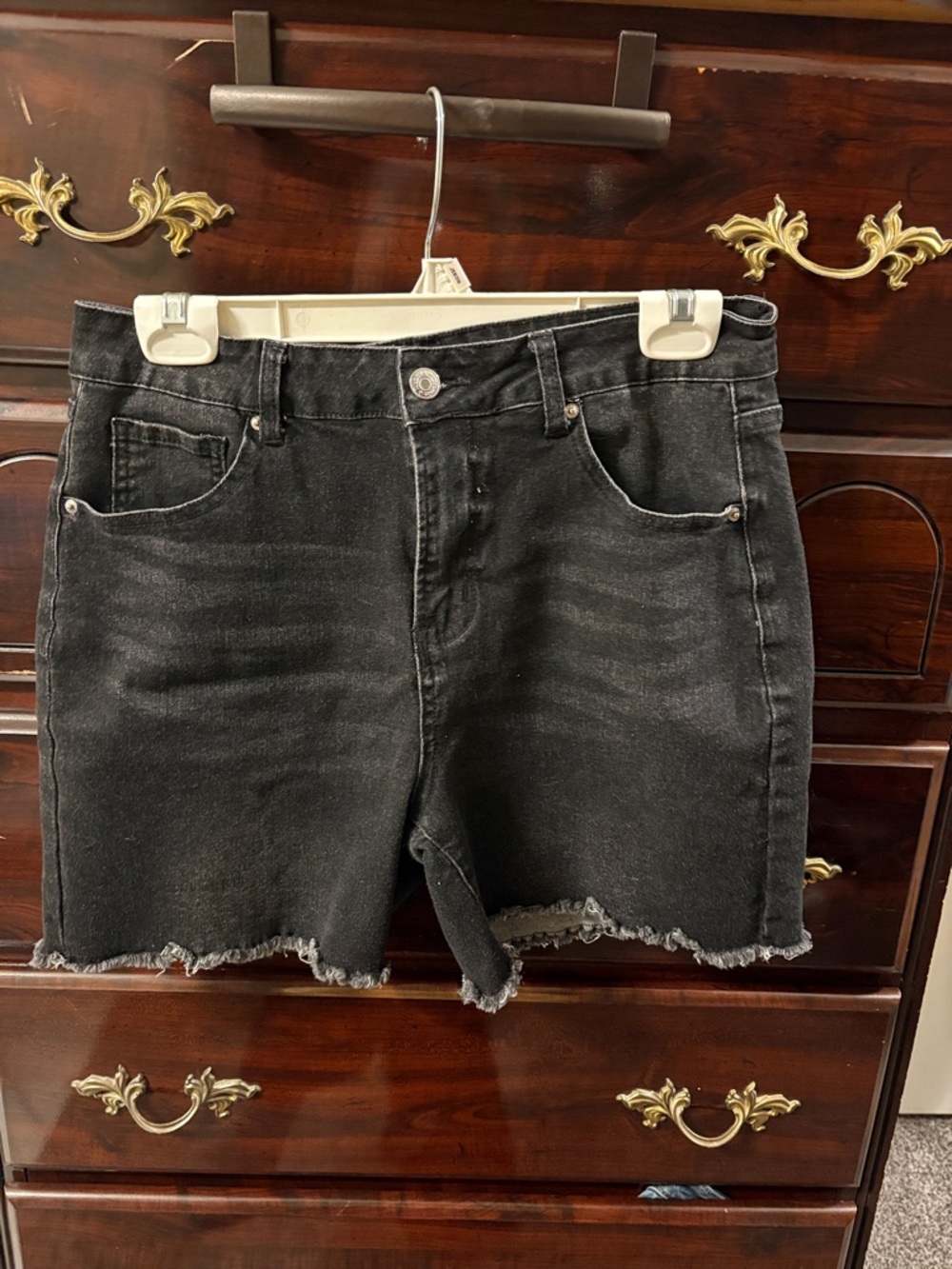 Women's Black Frayed Hem Denim Shorts by Luvamia